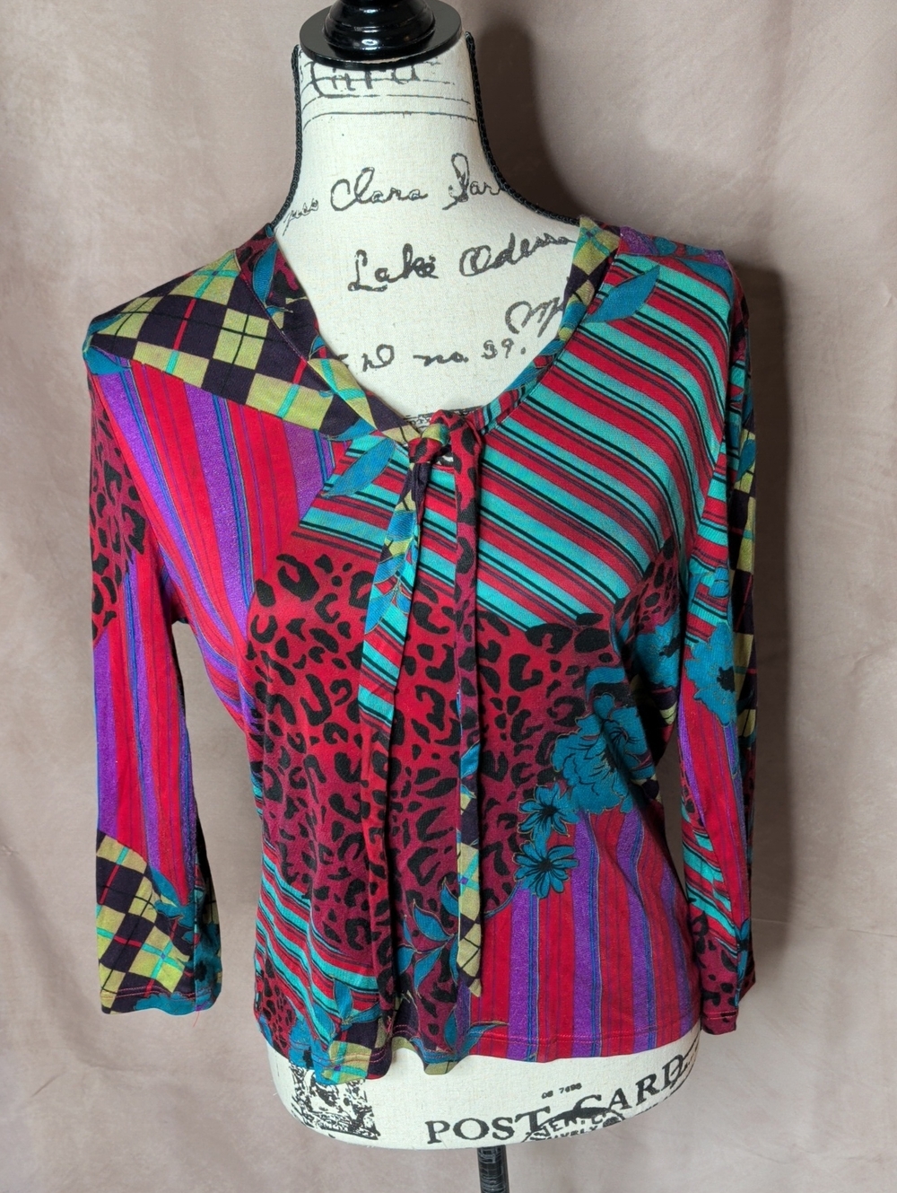 Norm Thompson Vintage Colorful Silk/Cotton Blend 3/4 Sleeve Blouse Size Medium